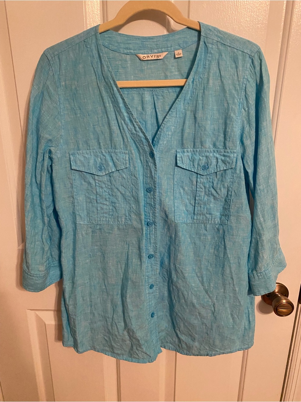 Orvis Turquoise V-Neck Button Tunic